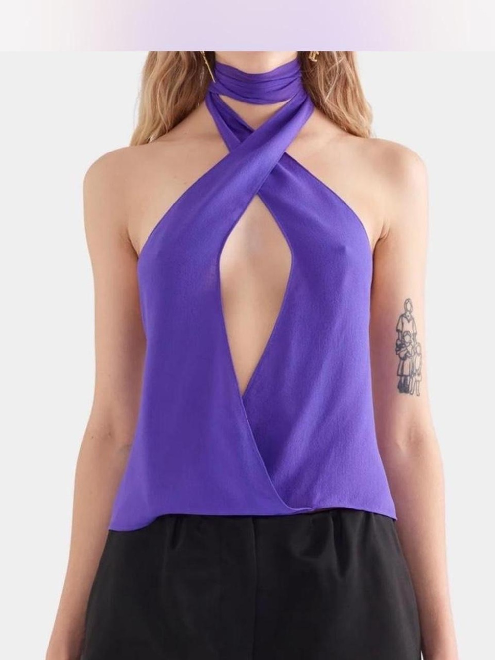 Venroy Cross Front Silk Scarf Top NWT in Violet